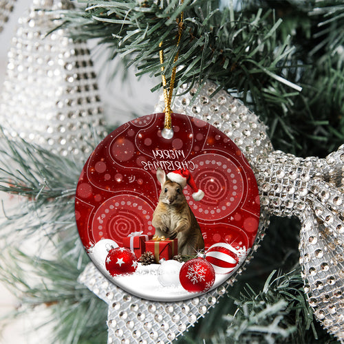 Australia Christmas Wallaby Ceramic Ornament Aboriginal Art LT7