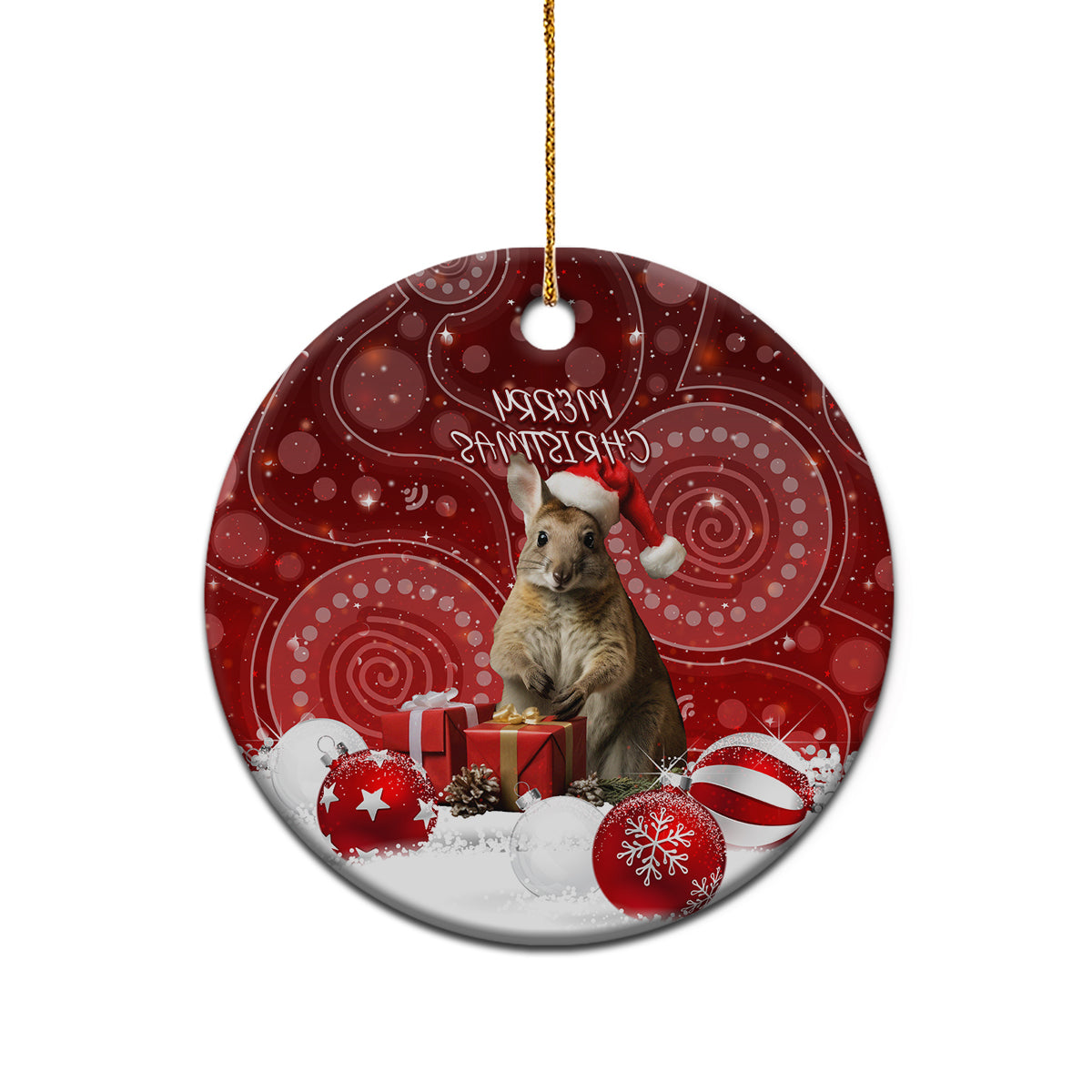 Australia Christmas Wallaby Ceramic Ornament Aboriginal Art LT7