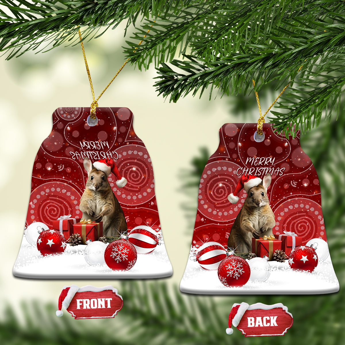 Australia Christmas Wallaby Ceramic Ornament Aboriginal Art LT7