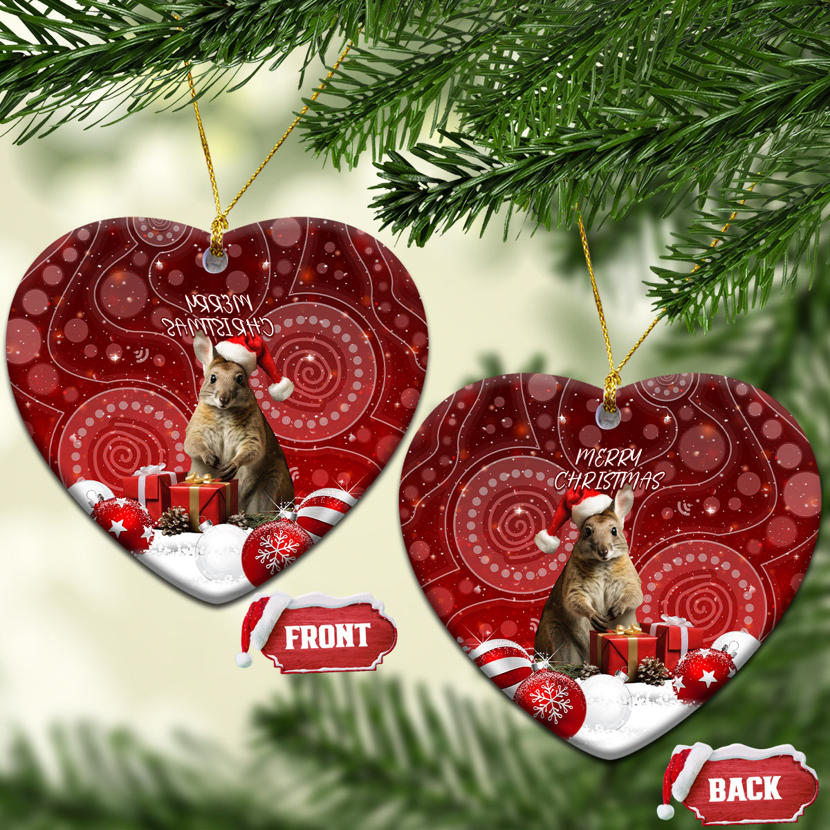 Australia Christmas Wallaby Ceramic Ornament Aboriginal Art LT7