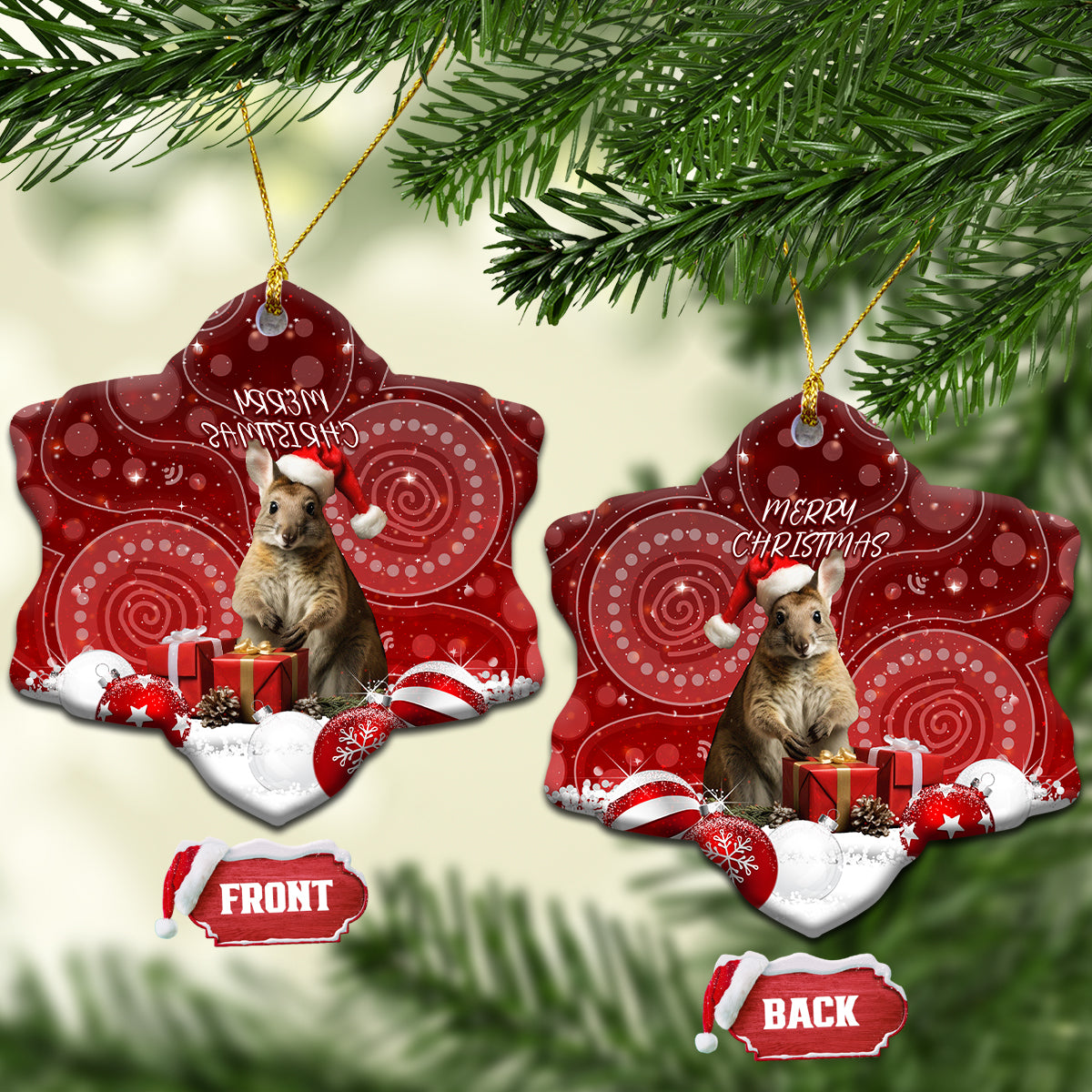 Australia Christmas Wallaby Ceramic Ornament Aboriginal Art LT7