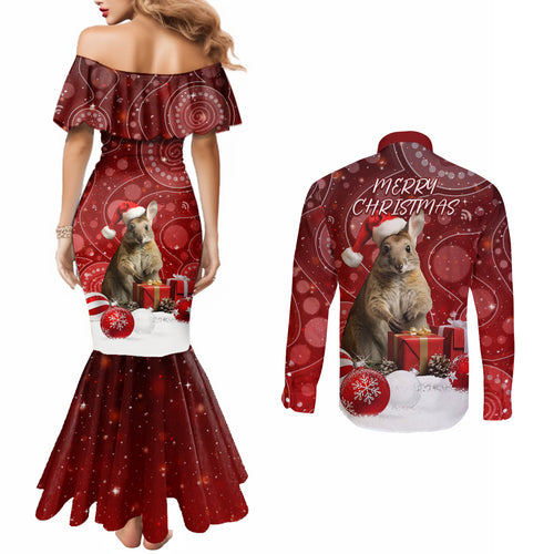 australia-christmas-wallaby-couples-matching-mermaid-dress-and-long-sleeve-button-shirt-aboriginal-art