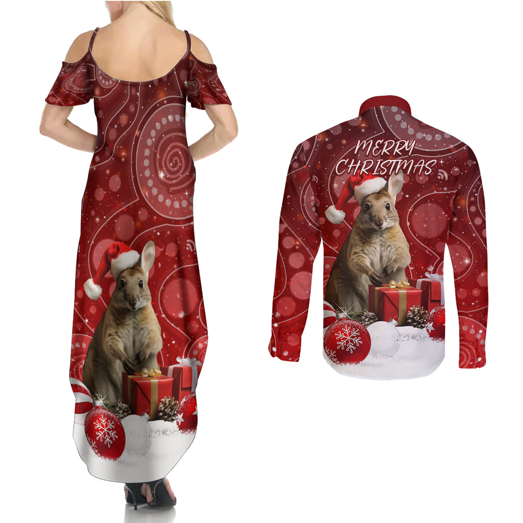 australia-christmas-wallaby-couples-matching-summer-maxi-dress-and-long-sleeve-button-shirt-aboriginal-art