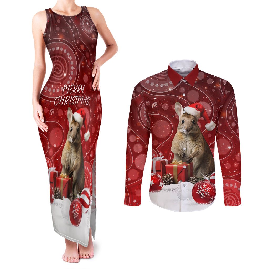 australia-christmas-wallaby-couples-matching-tank-maxi-dress-and-long-sleeve-button-shirt-aboriginal-art