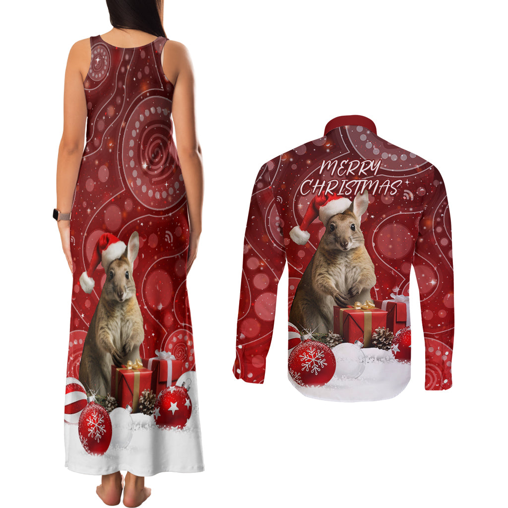 australia-christmas-wallaby-couples-matching-tank-maxi-dress-and-long-sleeve-button-shirt-aboriginal-art