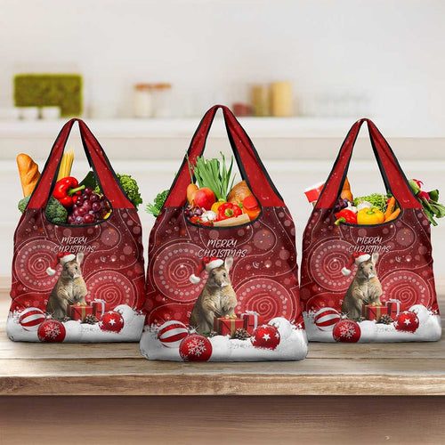 Australia Christmas Wallaby Grocery Bag Aboriginal Art