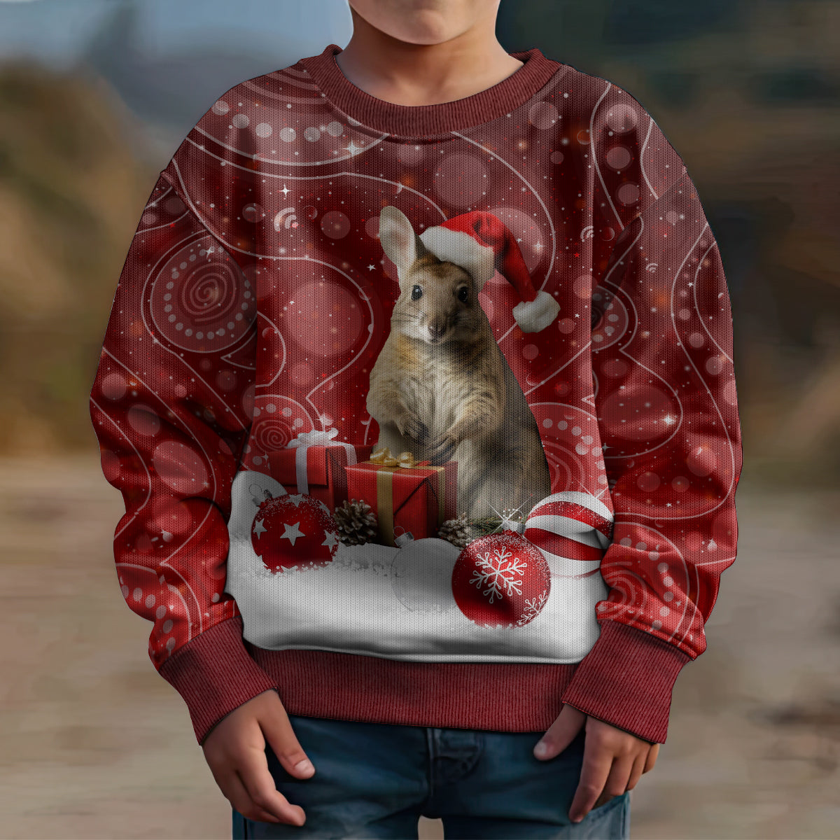 australia-christmas-wallaby-kid-ugly-christmas-sweater-aboriginal-art