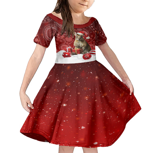 australia-christmas-wallaby-kid-short-sleeve-dress-aboriginal-art