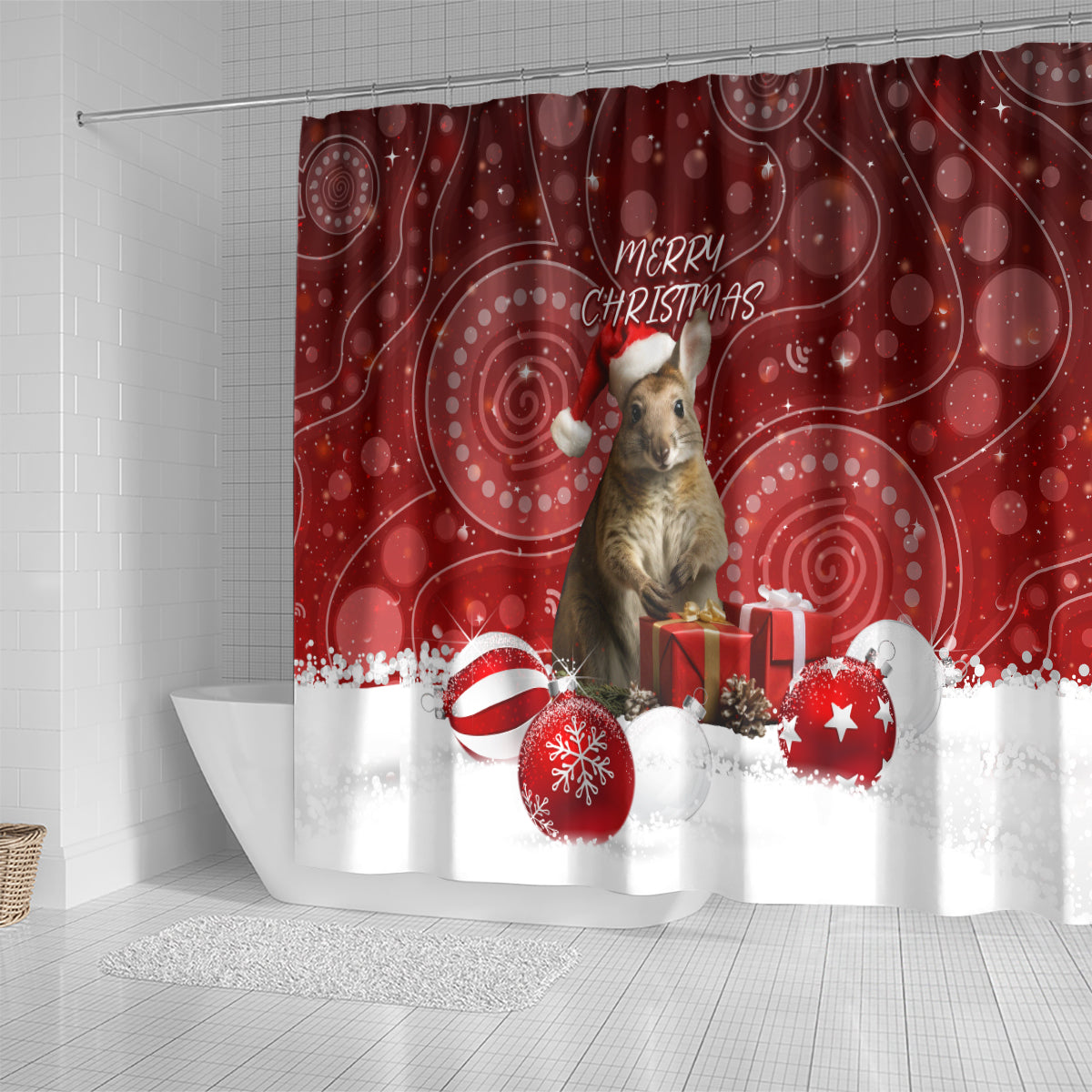 australia-christmas-wallaby-shower-curtain-aboriginal-art