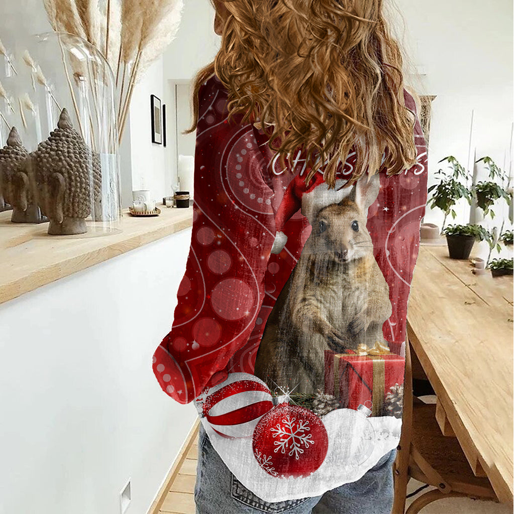 australia-christmas-wallaby-women-casual-shirt-aboriginal-art