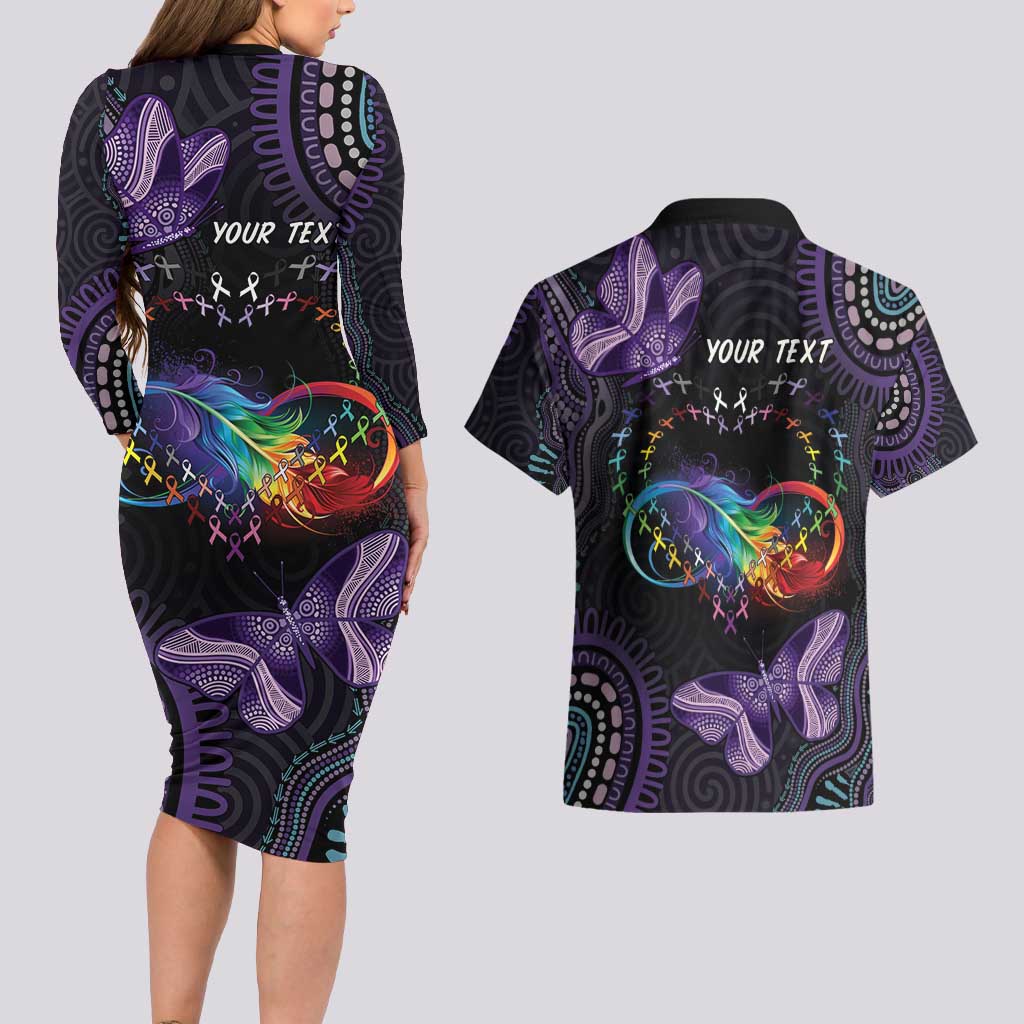 Australia Aboriginal Dot Arts Couples Matching Long Sleeve Bodycon Dress and Hawaiian Shirt Fight Cancer In All Colors