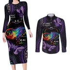 Australia Aboriginal Dot Arts Couples Matching Long Sleeve Bodycon Dress and Long Sleeve Button Shirt Fight Cancer In All Colors