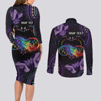 Australia Aboriginal Dot Arts Couples Matching Long Sleeve Bodycon Dress and Long Sleeve Button Shirt Fight Cancer In All Colors