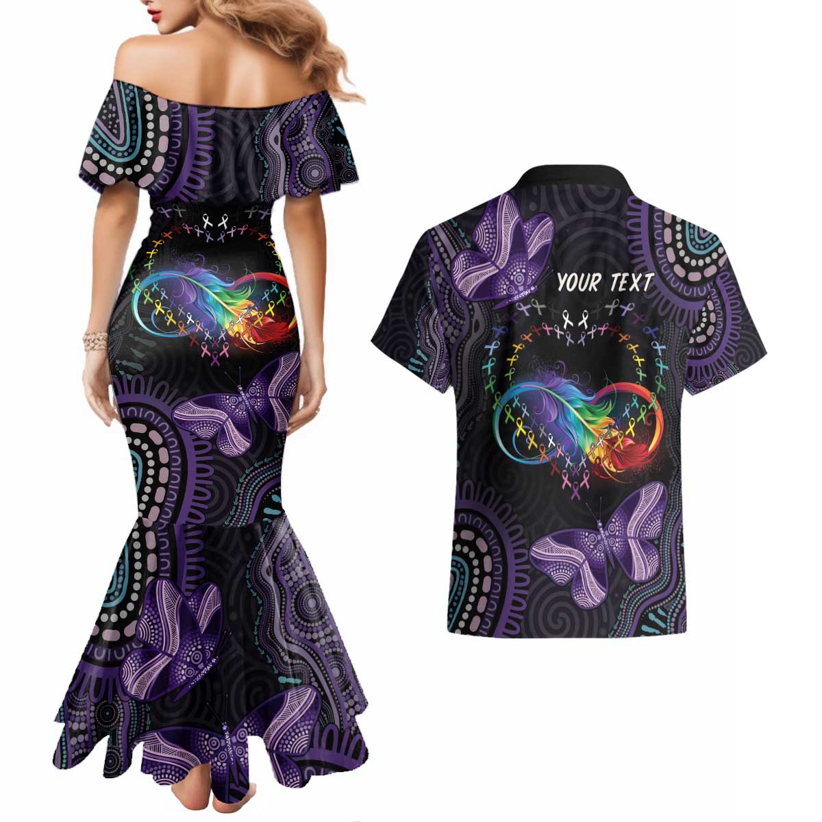 Australia Aboriginal Dot Arts Couples Matching Mermaid Dress and Hawaiian Shirt Fight Cancer In All Colors