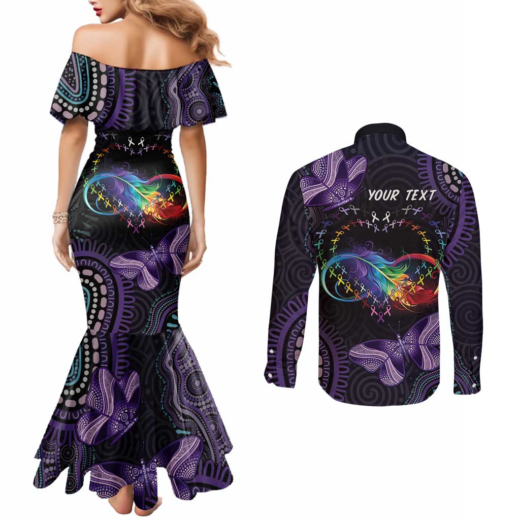 Australia Aboriginal Dot Arts Couples Matching Mermaid Dress and Long Sleeve Button Shirt Fight Cancer In All Colors