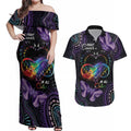 Australia Aboriginal Dot Arts Couples Matching Off Shoulder Maxi Dress and Hawaiian Shirt Fight Cancer In All Colors