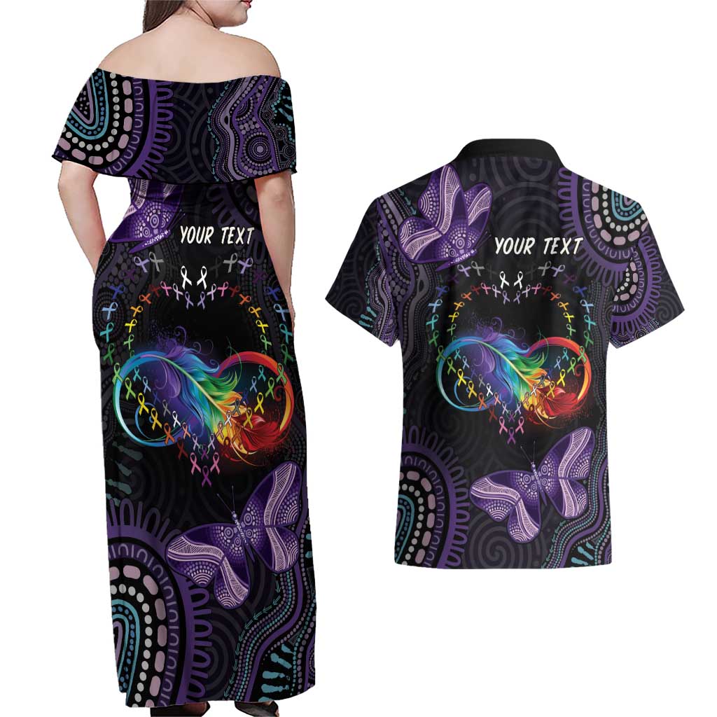 Australia Aboriginal Dot Arts Couples Matching Off Shoulder Maxi Dress and Hawaiian Shirt Fight Cancer In All Colors