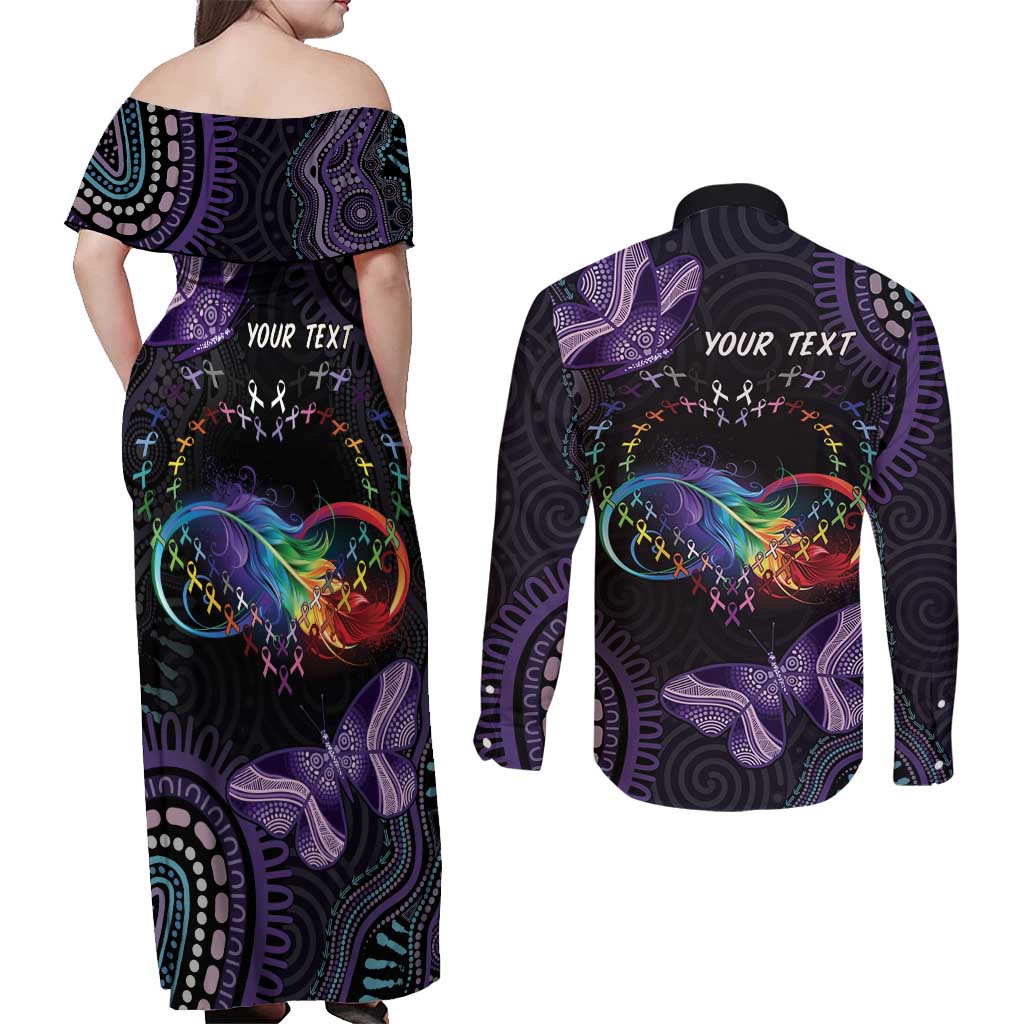Australia Aboriginal Dot Arts Couples Matching Off Shoulder Maxi Dress and Long Sleeve Button Shirt Fight Cancer In All Colors