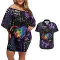 Australia Aboriginal Dot Arts Couples Matching Off Shoulder Short Dress and Hawaiian Shirt Fight Cancer In All Colors