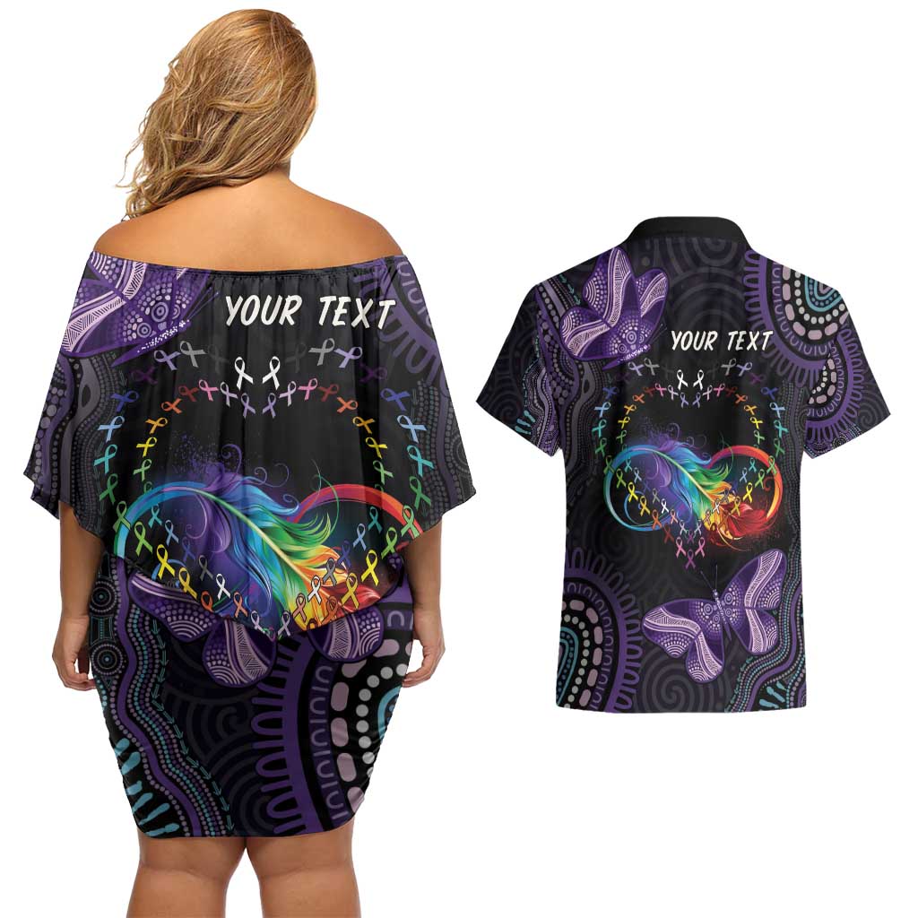 Australia Aboriginal Dot Arts Couples Matching Off Shoulder Short Dress and Hawaiian Shirt Fight Cancer In All Colors