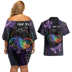 Australia Aboriginal Dot Arts Couples Matching Off Shoulder Short Dress and Hawaiian Shirt Fight Cancer In All Colors