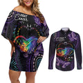 Australia Aboriginal Dot Arts Couples Matching Off Shoulder Short Dress and Long Sleeve Button Shirt Fight Cancer In All Colors