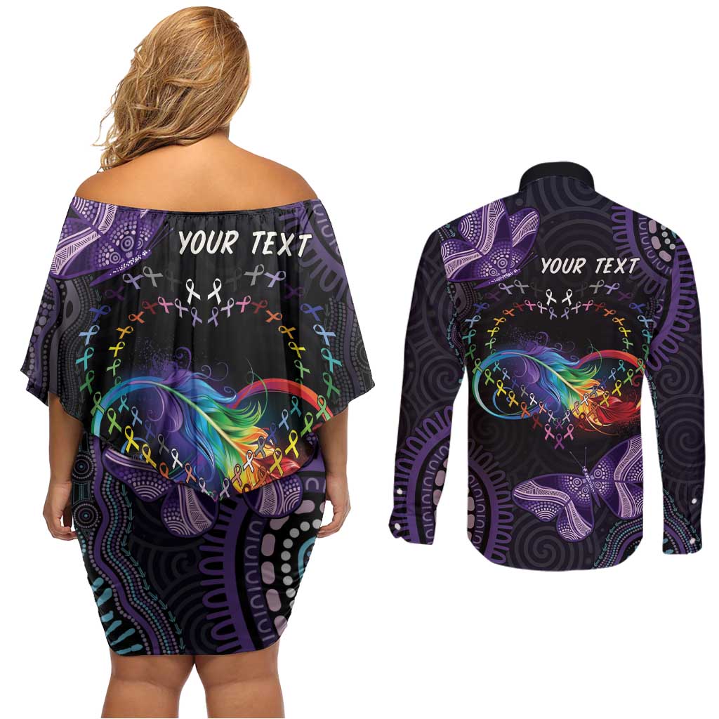 Australia Aboriginal Dot Arts Couples Matching Off Shoulder Short Dress and Long Sleeve Button Shirt Fight Cancer In All Colors