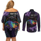 Australia Aboriginal Dot Arts Couples Matching Off Shoulder Short Dress and Long Sleeve Button Shirt Fight Cancer In All Colors