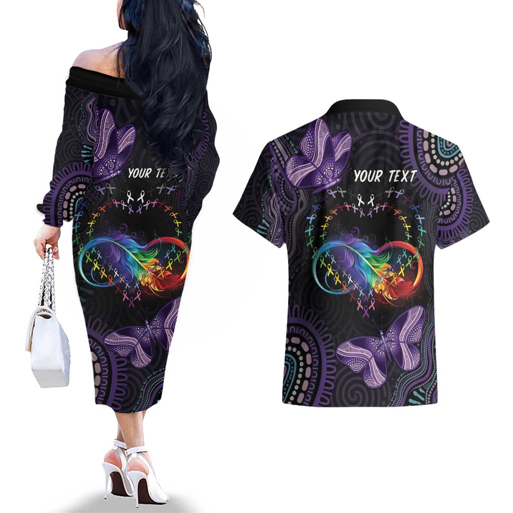 Australia Aboriginal Dot Arts Couples Matching Off The Shoulder Long Sleeve Dress and Hawaiian Shirt Fight Cancer In All Colors