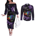 Australia Aboriginal Dot Arts Couples Matching Off The Shoulder Long Sleeve Dress and Long Sleeve Button Shirt Fight Cancer In All Colors