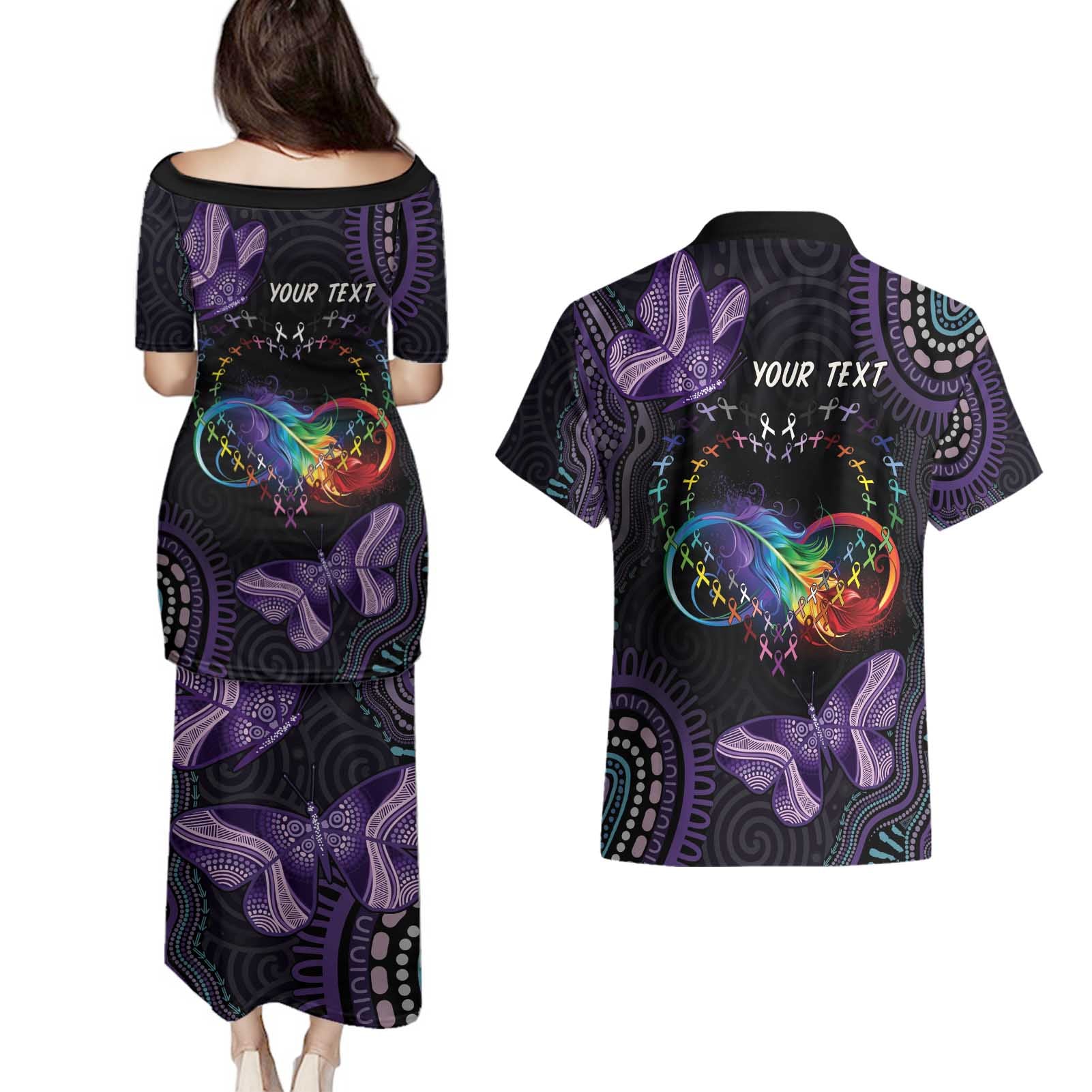 Australia Aboriginal Dot Arts Couples Matching Puletasi and Hawaiian Shirt Fight Cancer In All Colors