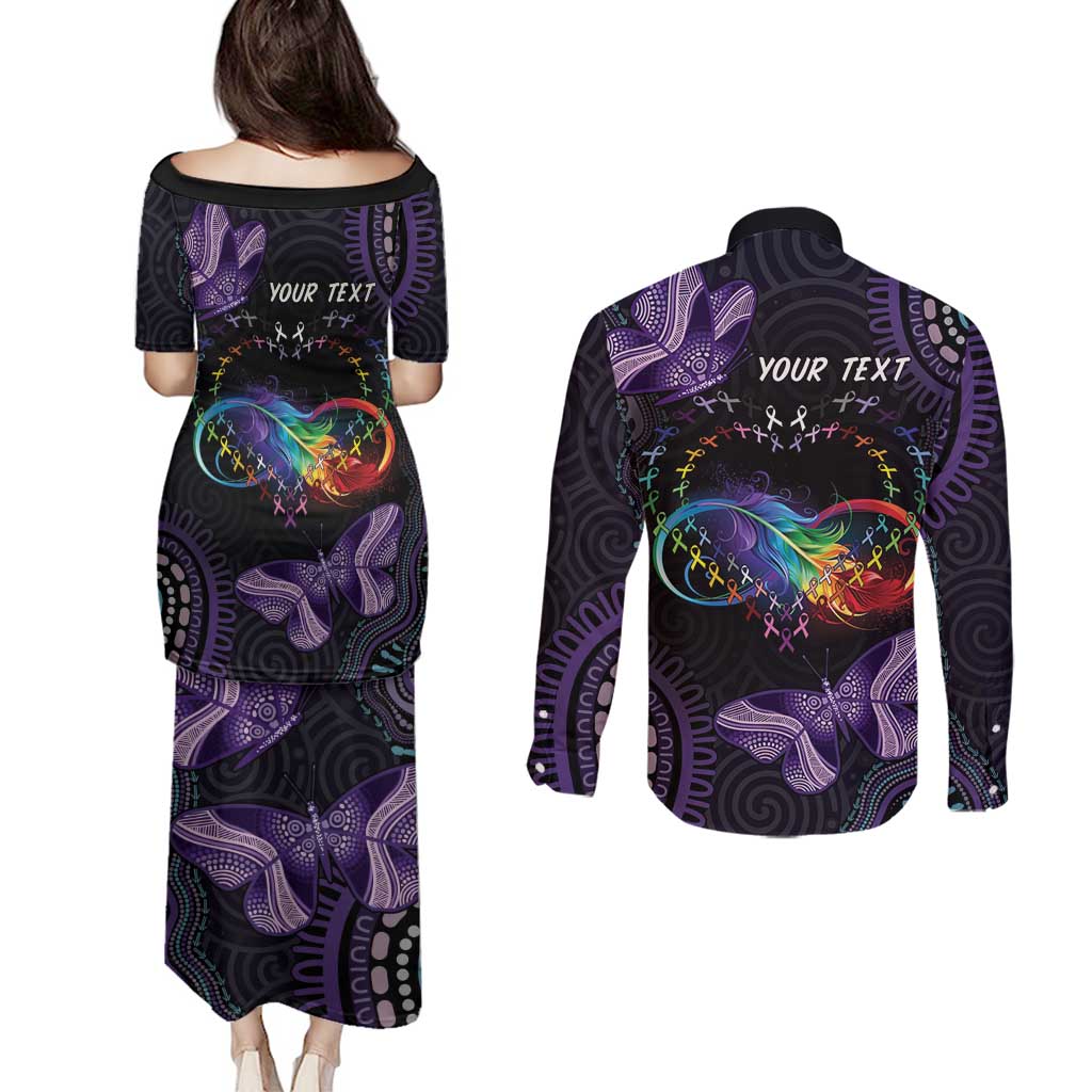 Australia Aboriginal Dot Arts Couples Matching Puletasi and Long Sleeve Button Shirt Fight Cancer In All Colors