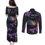 Australia Aboriginal Dot Arts Couples Matching Puletasi and Long Sleeve Button Shirt Fight Cancer In All Colors