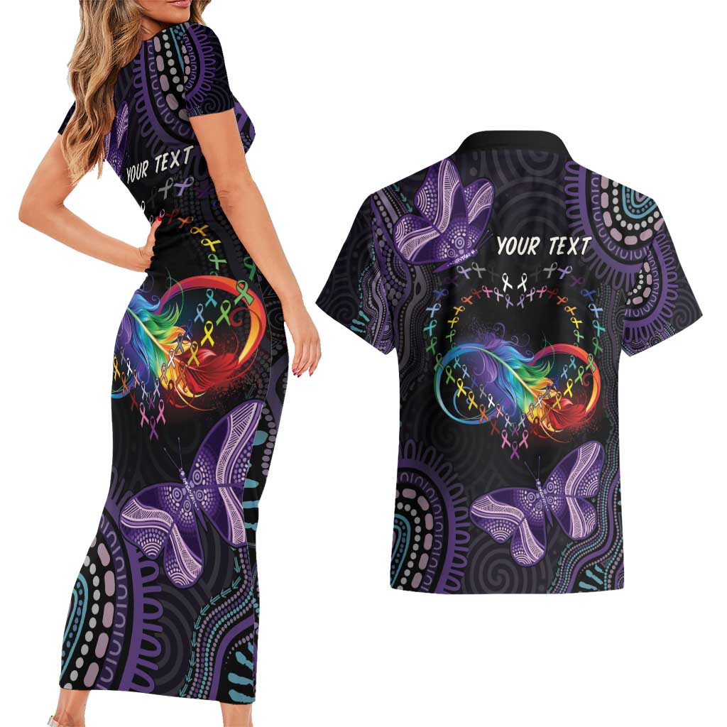 Australia Aboriginal Dot Arts Couples Matching Short Sleeve Bodycon Dress and Hawaiian Shirt Fight Cancer In All Colors