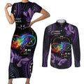 Australia Aboriginal Dot Arts Couples Matching Short Sleeve Bodycon Dress and Long Sleeve Button Shirt Fight Cancer In All Colors