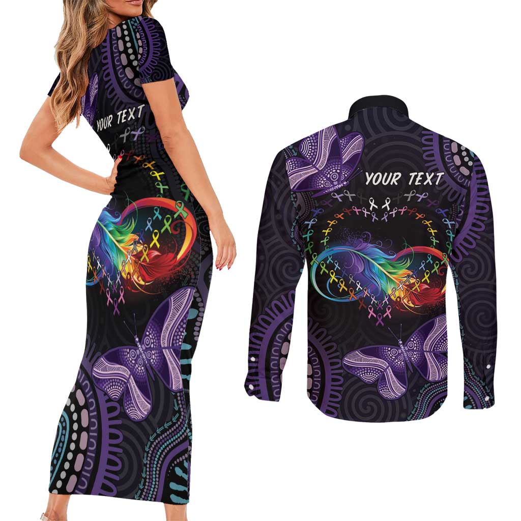Australia Aboriginal Dot Arts Couples Matching Short Sleeve Bodycon Dress and Long Sleeve Button Shirt Fight Cancer In All Colors