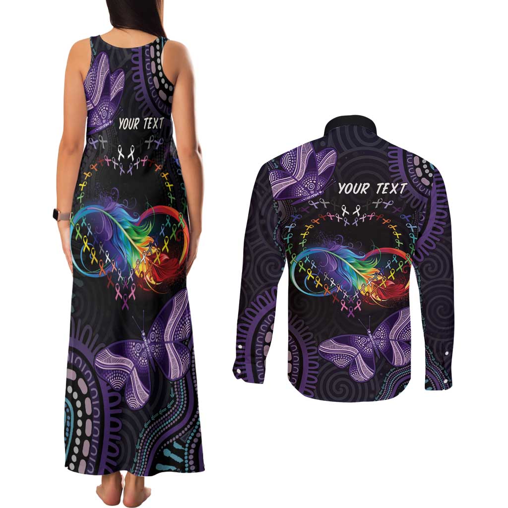 Australia Aboriginal Dot Arts Couples Matching Tank Maxi Dress and Long Sleeve Button Shirt Fight Cancer In All Colors