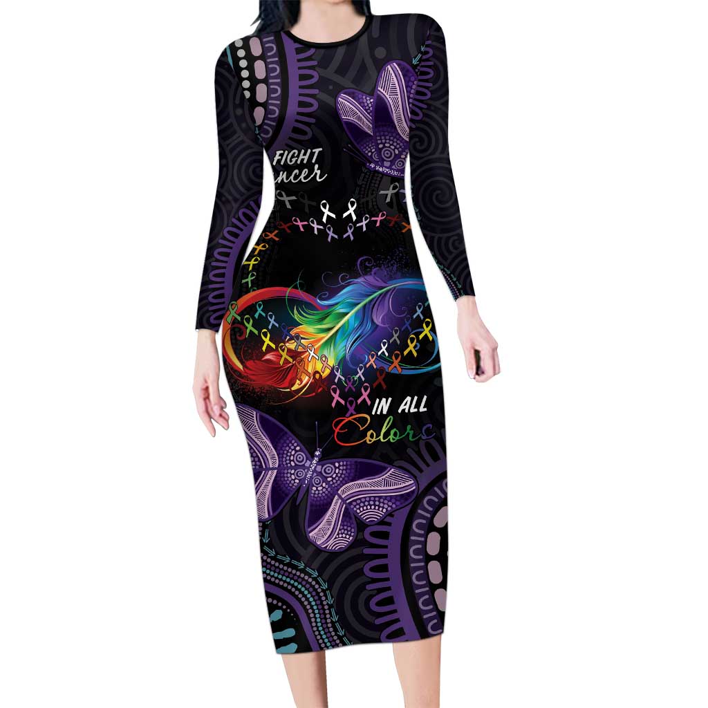 Australia Aboriginal Dot Arts Family Matching Long Sleeve Bodycon Dress and Hawaiian Shirt Fight Cancer In All Colors