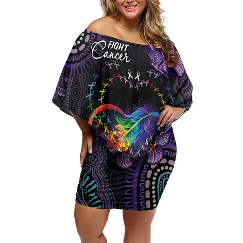Australia Aboriginal Dot Arts Family Matching Off Shoulder Short Dress and Hawaiian Shirt Fight Cancer In All Colors