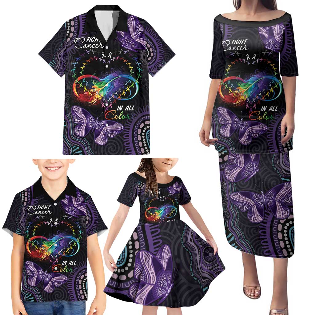 Australia Aboriginal Dot Arts Family Matching Puletasi and Hawaiian Shirt Fight Cancer In All Colors
