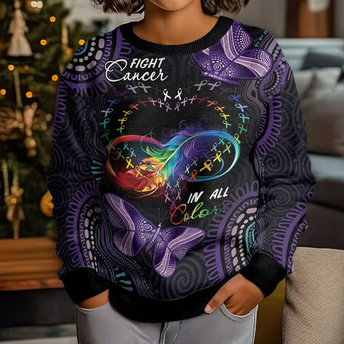 Australia Aboriginal Dot Arts Personalized Kid Ugly Christmas Sweater Fight Cancer In All Colors
