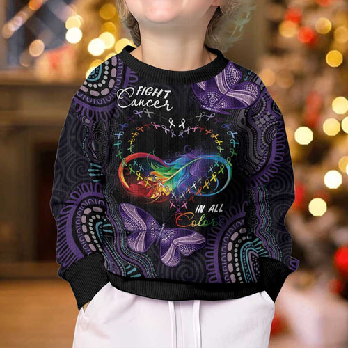 Australia Aboriginal Dot Arts Personalized Kid Ugly Christmas Sweater Fight Cancer In All Colors