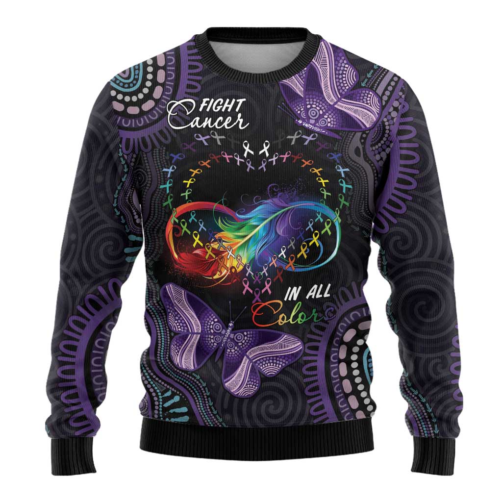 Australia Aboriginal Dot Arts Personalized Ugly Christmas Sweater Fight Cancer In All Colors