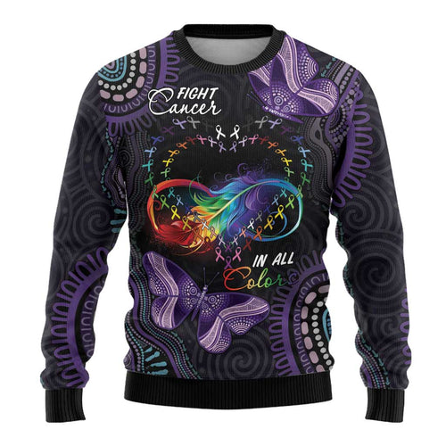 Australia Aboriginal Dot Arts Personalized Ugly Christmas Sweater Fight Cancer In All Colors