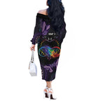 Australia Aboriginal Dot Arts Off The Shoulder Long Sleeve Dress Fight Cancer In All Colors