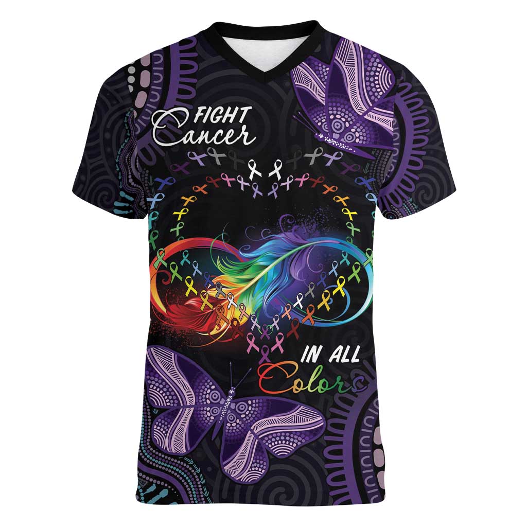 Australia Aboriginal Dot Arts Women V-Neck T-Shirt Fight Cancer In All Colors