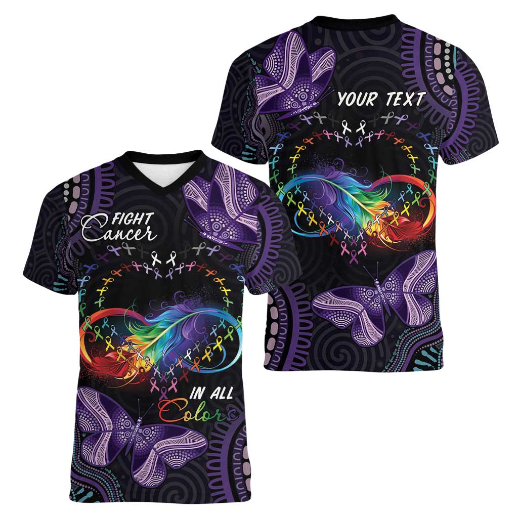 Australia Aboriginal Dot Arts Women V-Neck T-Shirt Fight Cancer In All Colors