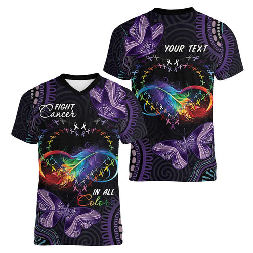 Australia Aboriginal Dot Arts Women V-Neck T-Shirt Fight Cancer In All Colors