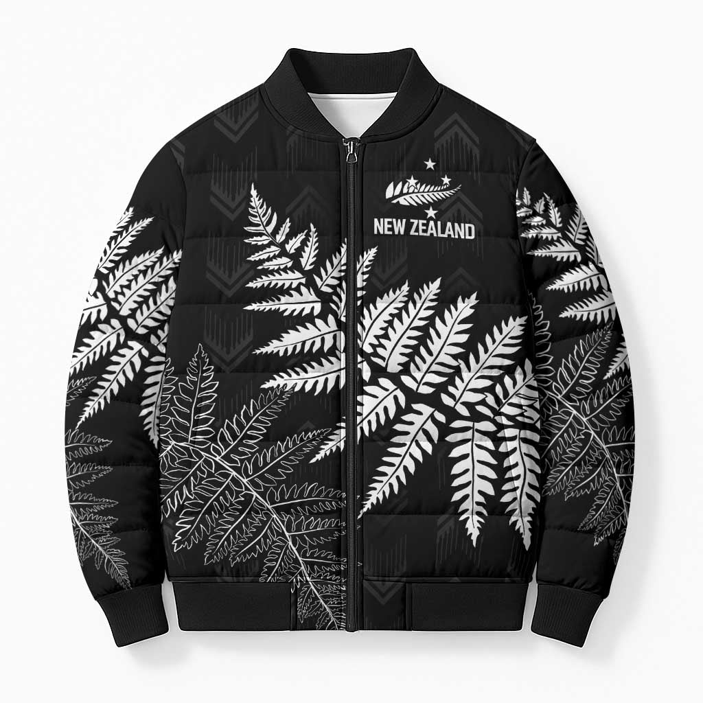 New Zealand Lawn Bowls Personalized Bomber Puffer Jacket Wrap-Around Silver Fern - Aussie Hoodie