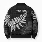 New Zealand Lawn Bowls Personalized Bomber Puffer Jacket Wrap-Around Silver Fern - Aussie Hoodie
